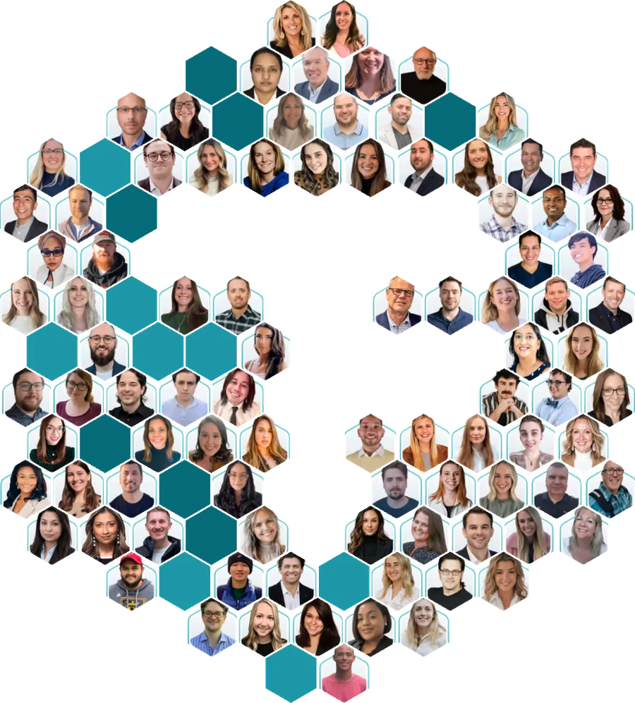 The fullthrottle.ai team: staff headshots tiled as hexagons into the shape of the company mark.