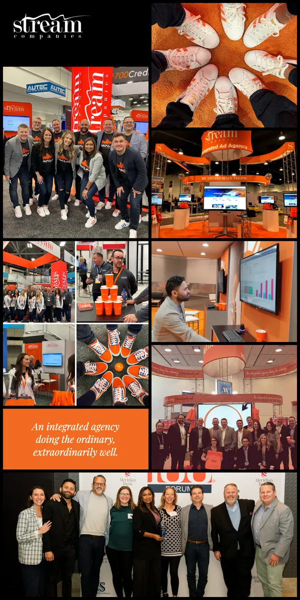 Stream Companies: trade show stands, team photographs and the line an integrated agency doing the ordinary, extraordinarily well.